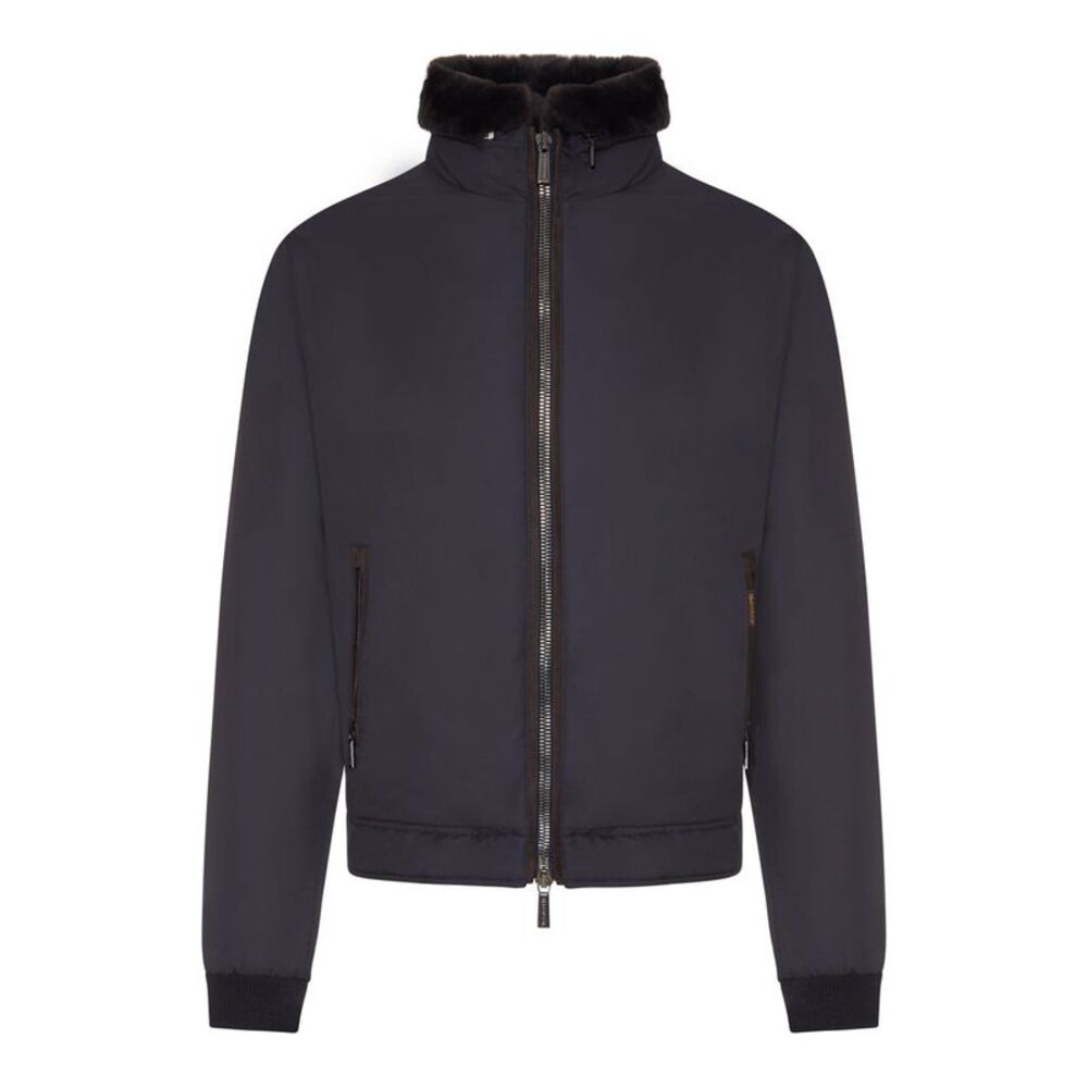 Moorer Men Technical Fabric Bomber Jacket With Fur Collar